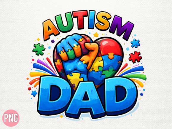 Autism Dad Puzzle Heart Fist Design PNG: A Symbol of Strength